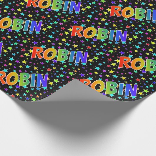 Rainbow Vorname "ROBIN" + Sterne Geschenkpapier (Ecke)