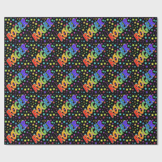 Rainbow Vorname "ROGER" + Sterne Geschenkpapier (Flach)