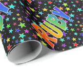 Rainbow Vorname "RUBY" + Sterne Geschenkpapier (Rolleneckpunkt)