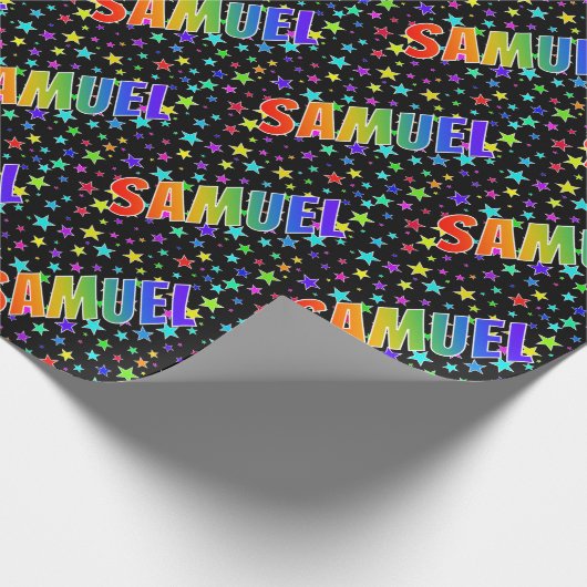 Rainbow Vorname "SAMUEL" + Sterne Geschenkpapier (Ecke)