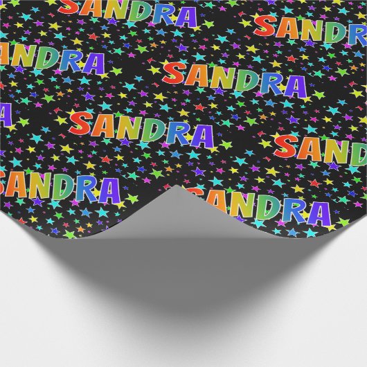 Rainbow Vorname "SANDRA" + Sterne Geschenkpapier (Ecke)