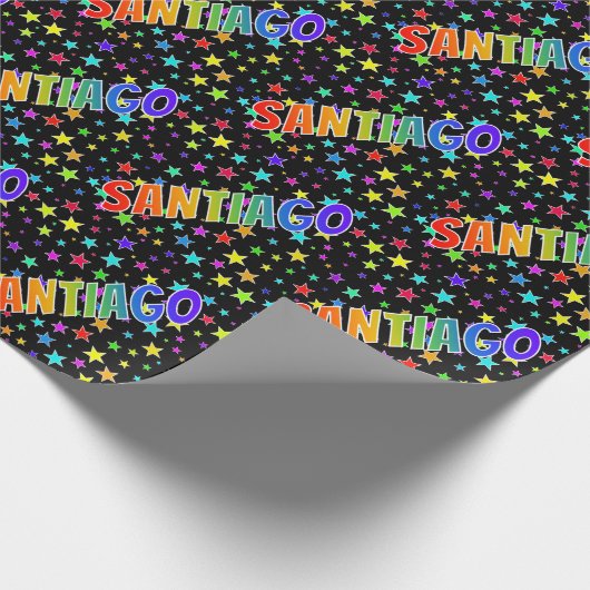 Rainbow Vorname "SANTIAGO" + Sterne Geschenkpapier (Ecke)