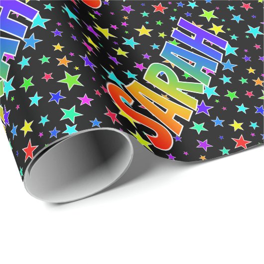 Rainbow Vorname "SARAH" + Sterne Geschenkpapier (Rolleneckpunkt)