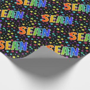 Rainbow Vorname "SEAN" + Sterne Geschenkpapier