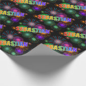 Rainbow Vorname "SEBASTIAN" + Fireworks Geschenkpapier (Ecke)
