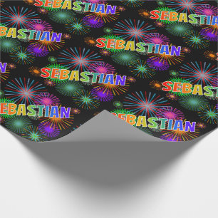 Rainbow Vorname "SEBASTIAN" + Fireworks Geschenkpapier