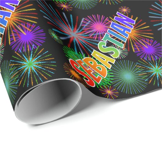 Rainbow Vorname "SEBASTIAN" + Fireworks Geschenkpapier (Rolleneckpunkt)