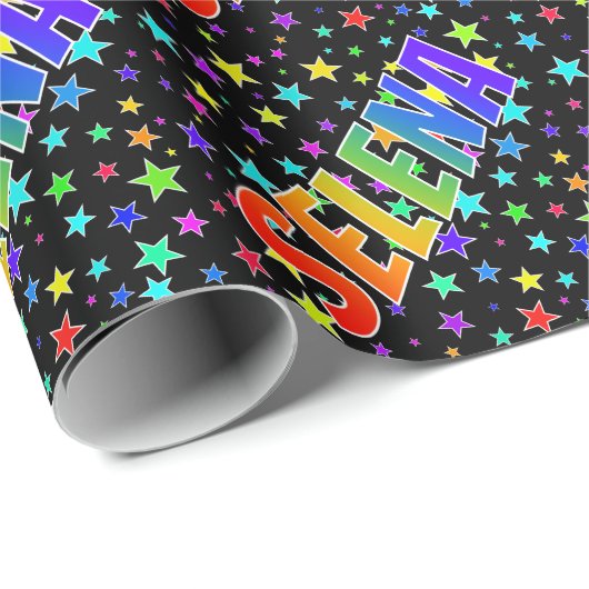 Rainbow Vorname "SELENA" + Sterne Geschenkpapier (Rolleneckpunkt)