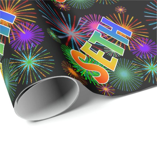Rainbow Vorname "SETH" + Fireworks Geschenkpapier (Rolleneckpunkt)