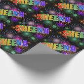 Rainbow Vorname "SHEENA" + Feuerwerke Geschenkpapier (Ecke)