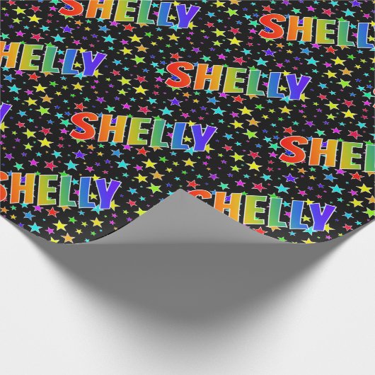 Rainbow Vorname "SHELLY" + Sterne Geschenkpapier (Ecke)