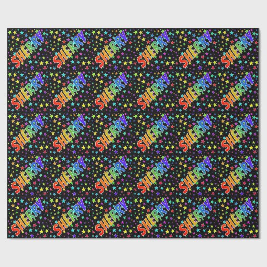 Rainbow Vorname "SHERRY" + Sterne Geschenkpapier (Flach)