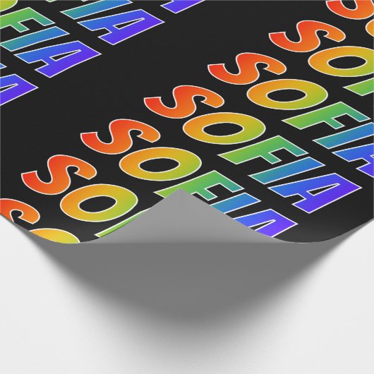 Rainbow Vorname "SOFIA"; Fun & Colorful Geschenkpapier (Ecke)