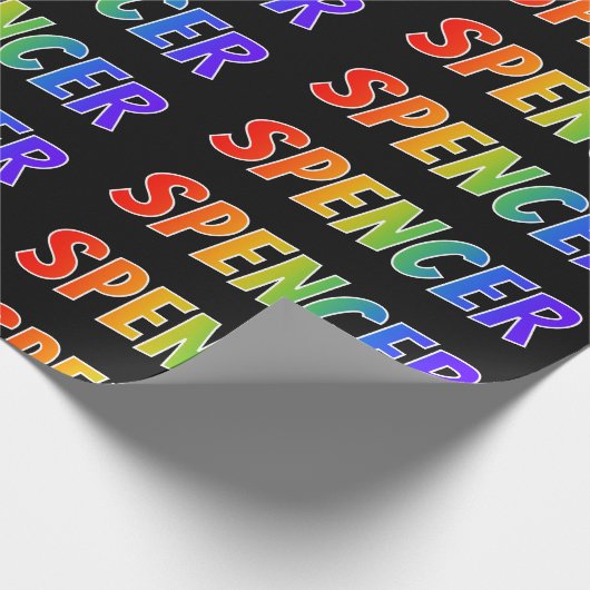 Rainbow Vorname "SPENCER"; Fun & Colorful Geschenkpapier (Ecke)