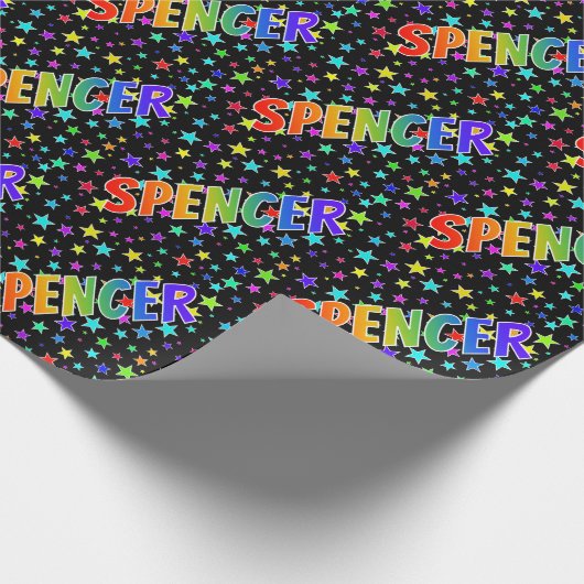 Rainbow Vorname "SPENCER" + Sterne Geschenkpapier (Ecke)