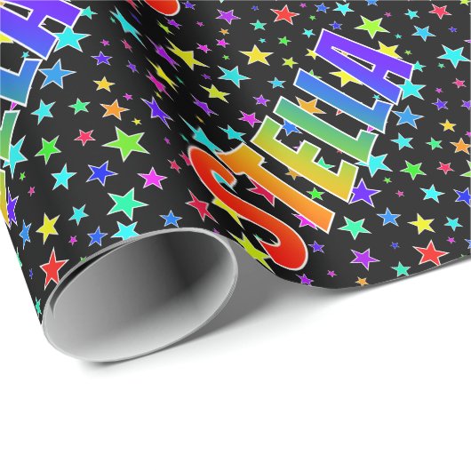 Rainbow Vorname "STELLA" + Sterne Geschenkpapier (Rolleneckpunkt)