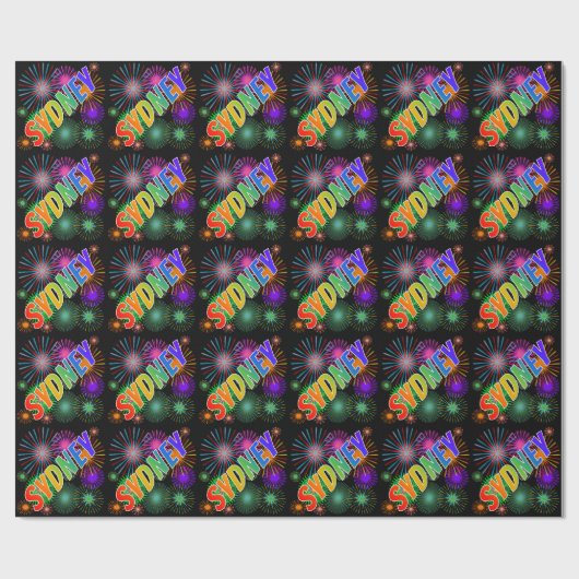 Rainbow Vorname "SYDNEY" + Fireworks Geschenkpapier (Flach)