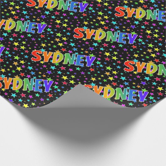 Rainbow Vorname "SYDNEY" + Sterne Geschenkpapier (Ecke)