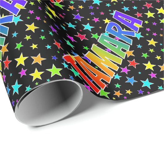 Rainbow Vorname "TAMARA" + Sterne Geschenkpapier (Rolleneckpunkt)