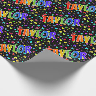 Rainbow Vorname "TAYLOR" + Sterne Geschenkpapier