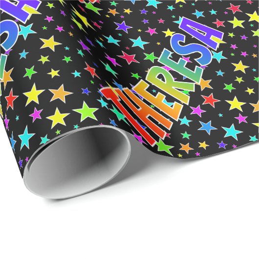 Rainbow Vorname "THERESA" + Sterne Geschenkpapier (Rolleneckpunkt)