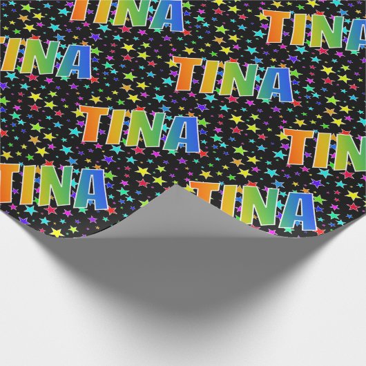 Rainbow Vorname "TINA" + Sterne Geschenkpapier (Ecke)