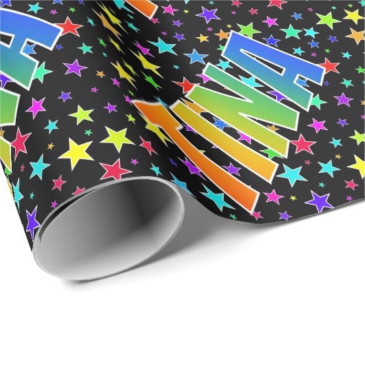 Rainbow Vorname "TINA" + Sterne Geschenkpapier (Rolleneckpunkt)