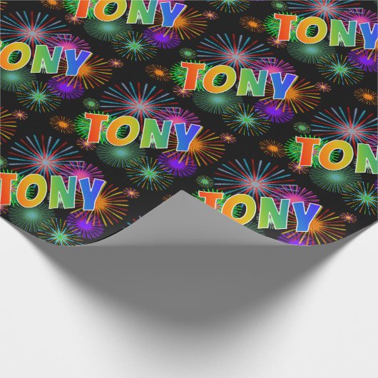Rainbow Vorname "TONY" + Feuerwerk Geschenkpapier (Ecke)