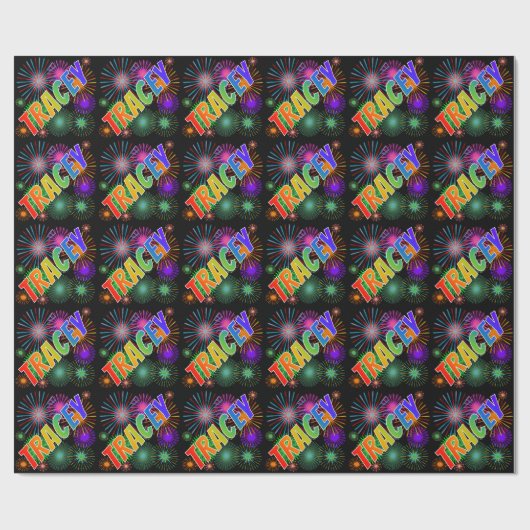 Rainbow Vorname "TRACEY" + Fireworks Geschenkpapier (Flach)