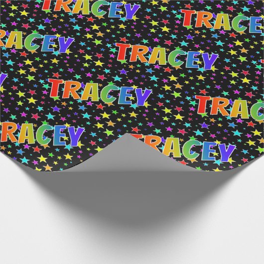Rainbow Vorname "TRACEY" + Sterne Geschenkpapier (Ecke)