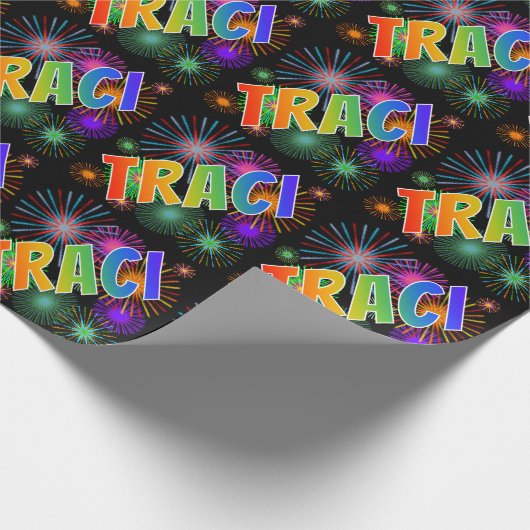 Rainbow Vorname "TRACI" + Feuerwerk Geschenkpapier (Ecke)
