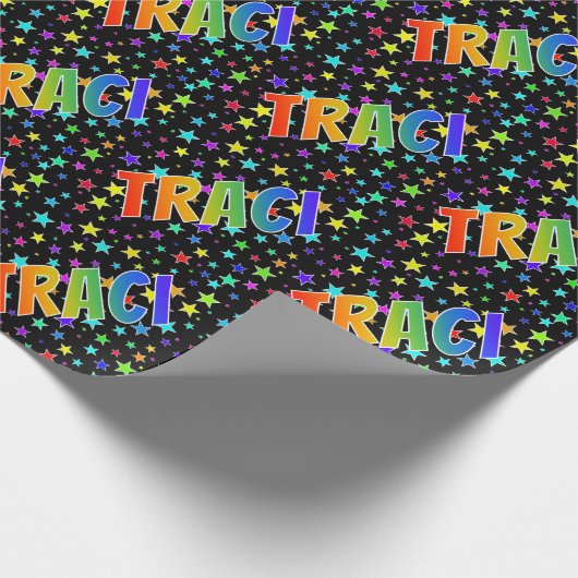 Rainbow Vorname "TRACI" + Sterne Geschenkpapier (Ecke)