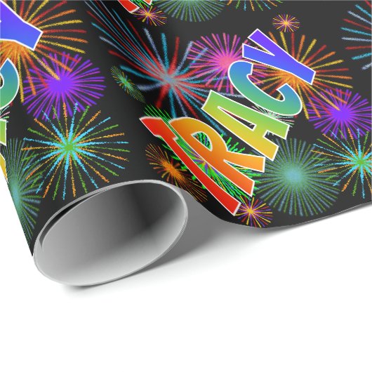 Rainbow Vorname "TRACY" + Feuerwerke Geschenkpapier (Rolleneckpunkt)