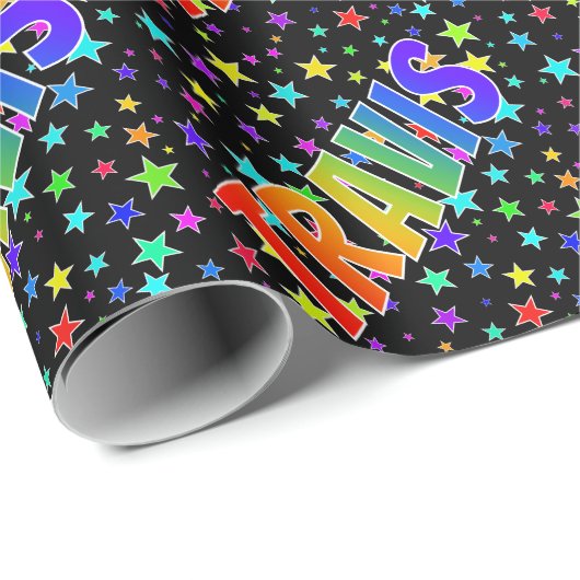 Rainbow Vorname "TRAVIS" + Sterne Geschenkpapier (Rolleneckpunkt)
