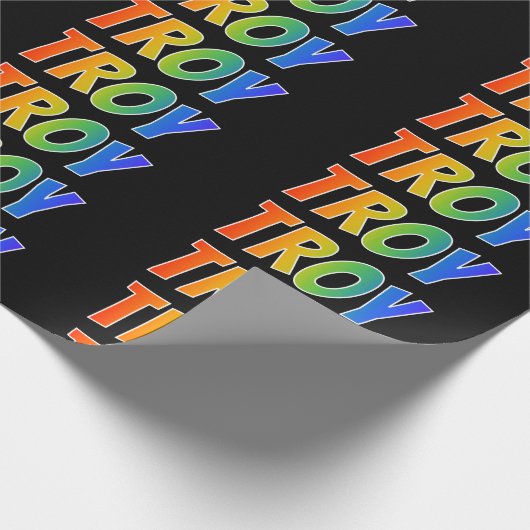 Rainbow Vorname "TROY"; Fun & Colorful Geschenkpapier (Ecke)