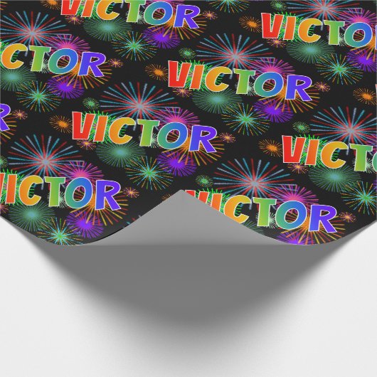 Rainbow Vorname "VICTOR" + Feuerwerk Geschenkpapier (Ecke)