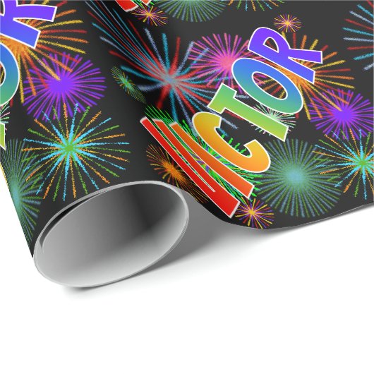 Rainbow Vorname "VICTOR" + Feuerwerk Geschenkpapier (Rolleneckpunkt)