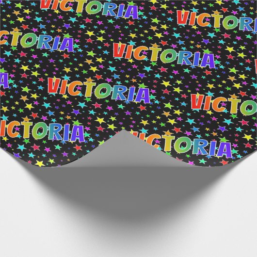 Rainbow Vorname "VICTORIA" + Sterne Geschenkpapier (Ecke)