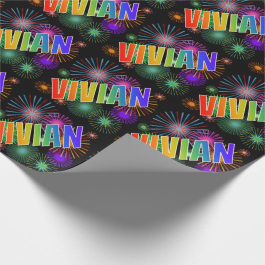 Rainbow Vorname "VIVIAN" + Fireworks Geschenkpapier (Ecke)