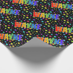 Rainbow Vorname "WAYNE" + Sterne Geschenkpapier