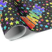 Rainbow Vorname "WAYNE" + Sterne Geschenkpapier (Rolleneckpunkt)