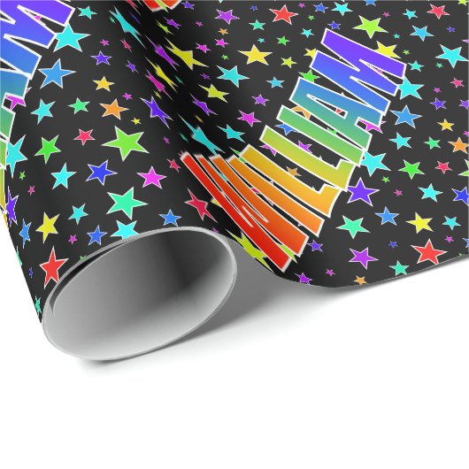 Rainbow Vorname "WILLIAM" + Sterne Geschenkpapier (Rolleneckpunkt)