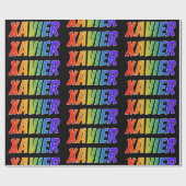 Rainbow Vorname "XAVIER"; Fun & Colorful Geschenkpapier (Flach)