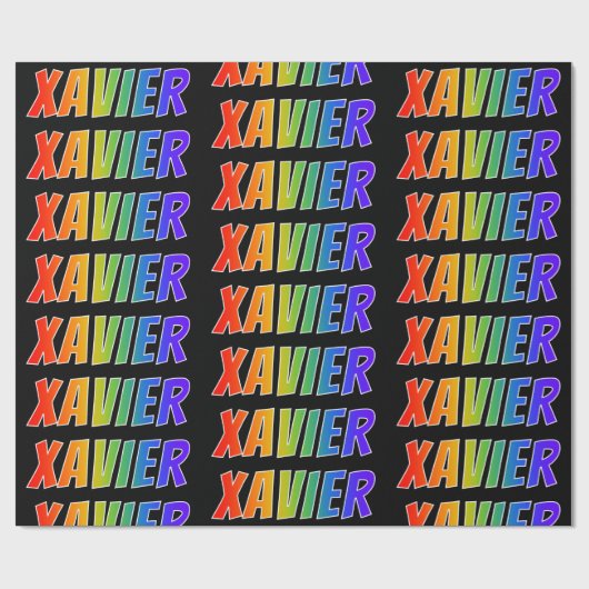 Rainbow Vorname "XAVIER"; Fun & Colorful Geschenkpapier (Flach)