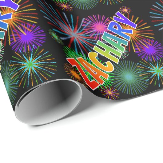Rainbow Vorname "ZACHARY" + Fireworks Geschenkpapier (Rolleneckpunkt)