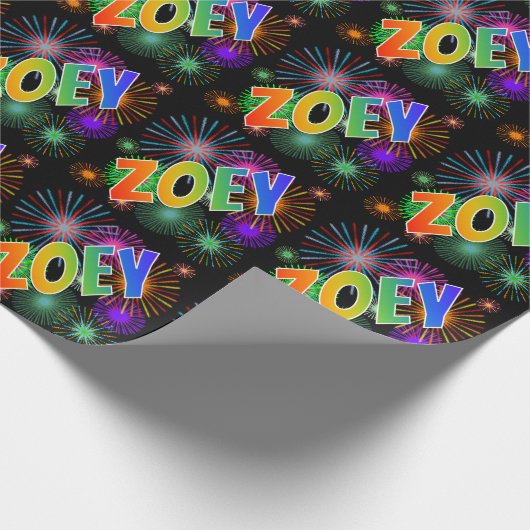 Rainbow Vorname "ZOEY" + Feuerwerk Geschenkpapier (Ecke)