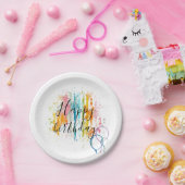 Rainbow Wassercolor Streifen und Paint-Spritzer Pappteller (Party)