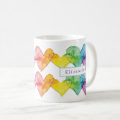 Rainbow-Wasserfarbenherzen Handgemalte Monogramm Kaffeetasse (VorderseiteRechts)