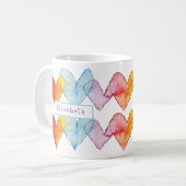Rainbow-Wasserfarbenherzen Handgemalte Monogramm Kaffeetasse (Vorderseite Links)