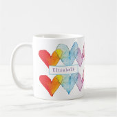 Rainbow-Wasserfarbenherzen Handgemalte Monogramm Kaffeetasse (Links)